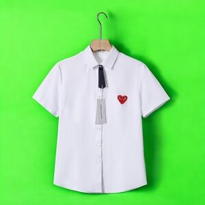 Comme des Garcons White Button Down Shirt with Red Heart